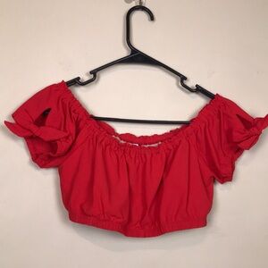 NWT J. Crew Women’s Red Keyhole Bow Puff Sleeve Elasticized Neckline Crop Blouse